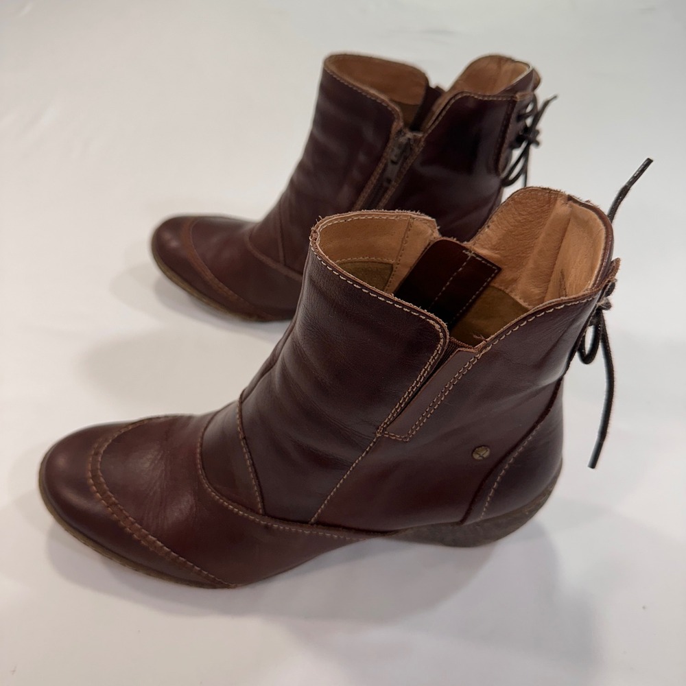 Pikolinos Olmo Leather Ankle Boots Women Size 39 Brown Lace Up Back Earthy Boho